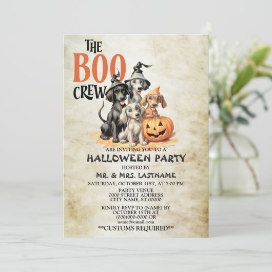 Halloween Party Scary Boo Dogs Crew Spooky Kaart (Staand voorkant)