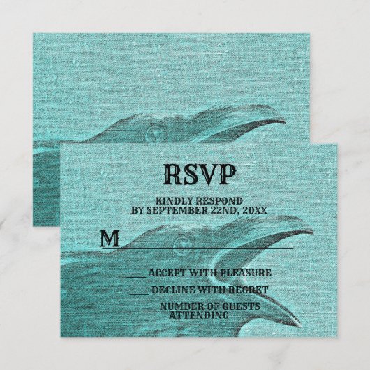 Halloween Party Scary Craw Blauwgroen Spooky RSVP Kaartje (Voorkant / Achterkant)