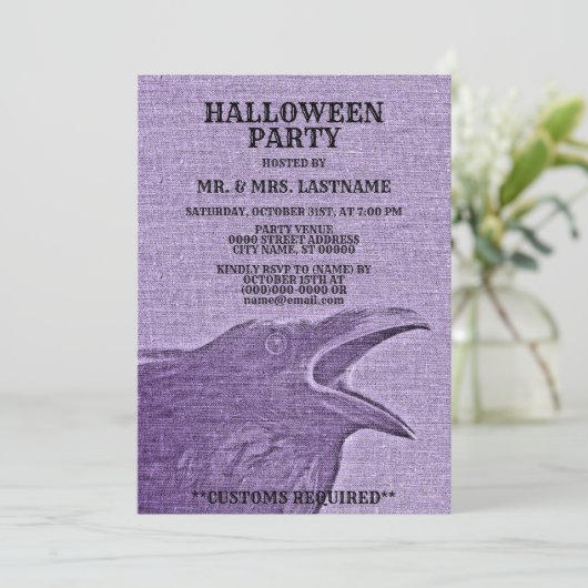 Halloween Party Scary Craw Paarse Spooky Kaart (Staand voorkant)