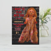 Halloween Party Scary Creepy Doll wil spelen Kaart (Staand voorkant)