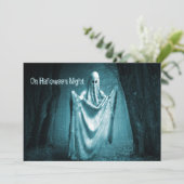 Halloween Party Scary Ghost Dark Blue Night Black Kaart (Staand voorkant)