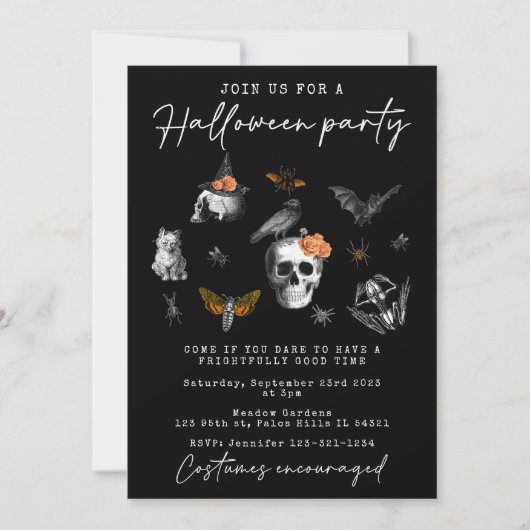  Halloween party schedel zwart uitnodiging (Voorkant)