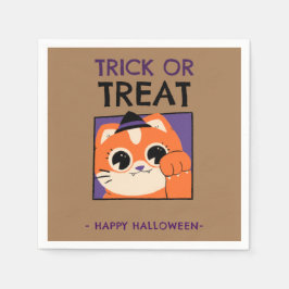 Halloween party servetten, kitten met pet, bruin servet