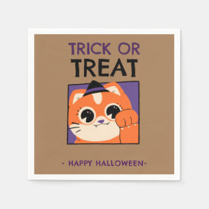 Halloween party servetten, kitten met pet, bruin servet