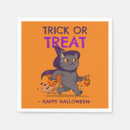 Halloween party servetten, poes met heks pet servet