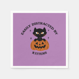 Halloween party servetten, zwarte kitten in pompoe servet