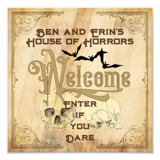 Halloween Party Sign  schedel vleermuizen typograf Foto Afdruk (Voorkant)