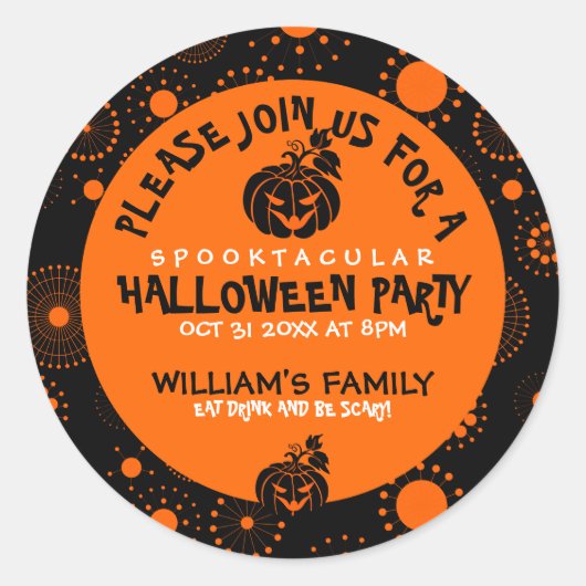 Halloween Party Sjabloon Modern Orang Circles Ronde Sticker (Voorkant)