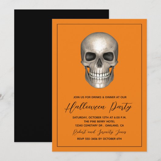 Halloween Party Skelet Uitnodiging (Voorkant / Achterkant)
