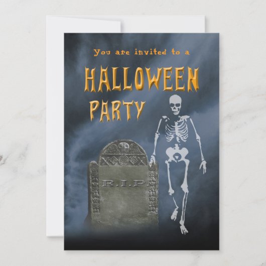 Halloween Party Skeleton en oude grafsteen Kaart (Voorkant)