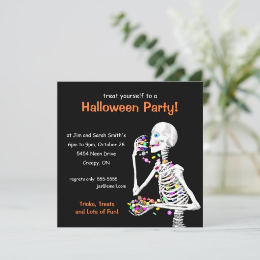 Halloween Party Skeleton Kaart (Staand voorkant)