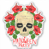 Halloween Party Skull Blood Red Flowers Kiss-Cut Sticker (Voorkant)