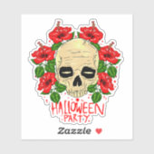 Halloween Party Skull Blood Red Flowers Kiss-Cut Sticker (Vel)