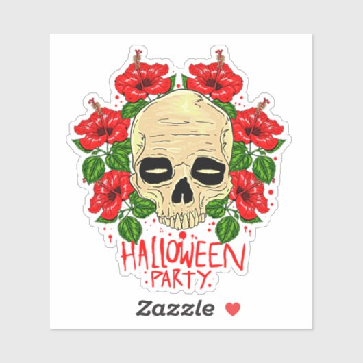Halloween Party Skull Blood Red Flowers Kiss-Cut Sticker (Vel)