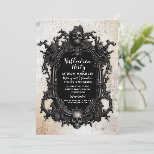 Halloween Party Skull Lijst Gotische Verjaardag Kaart (Staand voorkant)