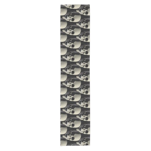 Halloween Party Skull Pattern Zwarte Tafelloper (Voorkant)