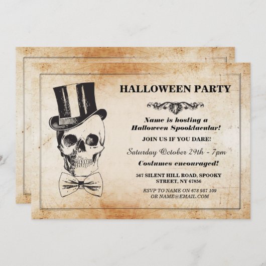 Halloween Party Skull Top Hat Bow Stropdas Spook I Kaart (Voorkant / Achterkant)