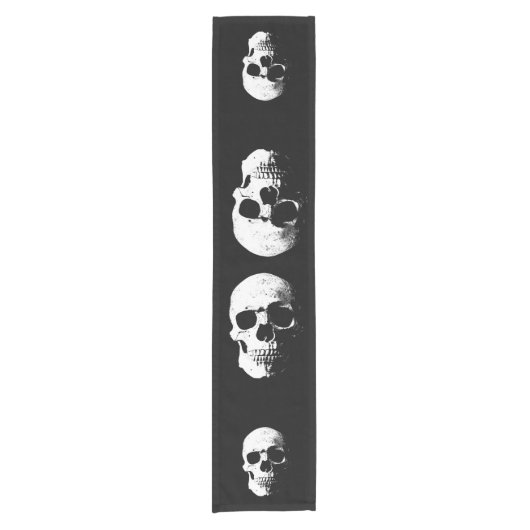 Halloween Party Skull Zwart & Wit Jouw tekst toevo Korte Tafelloper (Voorkant)