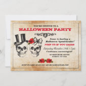Halloween Party Skulls Rozen Horror Costuum Invite Kaart (Voorkant)