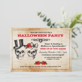 Halloween Party Skulls Rozen Horror Costuum Invite Kaart (Staand voorkant)