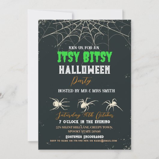 Halloween Party Spider Horror enge uitnodiging (Voorkant)