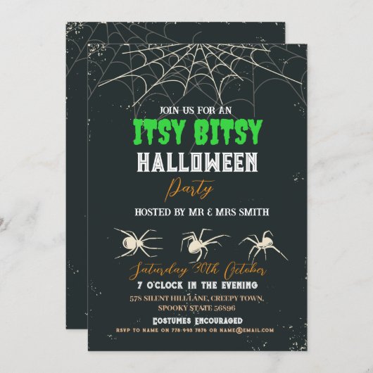 Halloween Party Spider Horror enge uitnodiging (Voorkant / Achterkant)