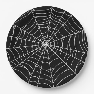 Halloween Party, Spider Web, Black and White Papieren Bordje
