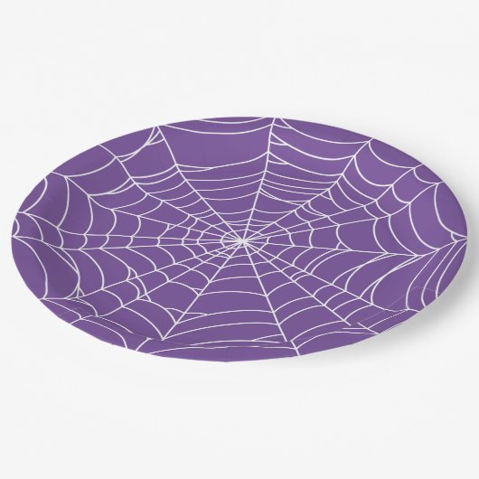 Halloween Party, Spider Web, Purple and White Papieren Bordje (Gekanteld)