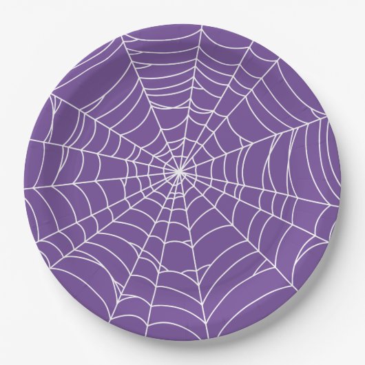 Halloween Party, Spider Web, Purple and White Papieren Bordje (Voorkant)
