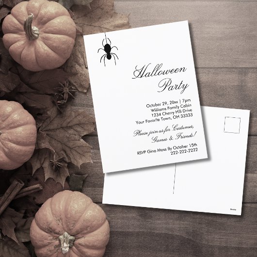 Halloween Party Spiders Black White Invitation Feestdagenkaart