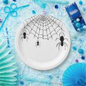 Halloween Party Spiders Black White Papieren Bordje (Feest)