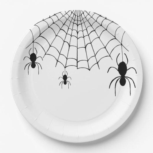Halloween Party Spiders Black White Papieren Bordje (Voorkant)