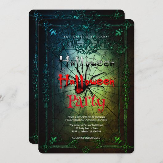 Halloween Party  Spinnenweb Kaart (Voorkant / Achterkant)