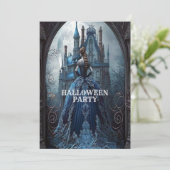 Halloween Party Spookhuis Blauwe Nacht Eng Kaart (Staand voorkant)