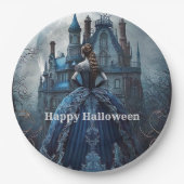 Halloween Party Spookhuis Blauwe Nacht Eng Papieren Bordje (Voorkant)