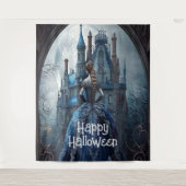 Halloween Party Spookhuis Blauwe Nacht Eng Wandkleed (Voorkant)