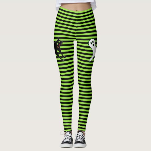 Halloween Party Spooky Cat Schattige Ghost Zwart G Leggings (Voorkant)