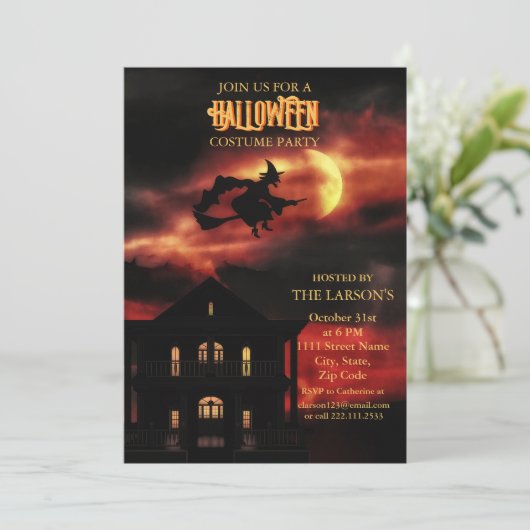 Halloween Party Spooky House en Heksenuitnodiging (Staand voorkant)