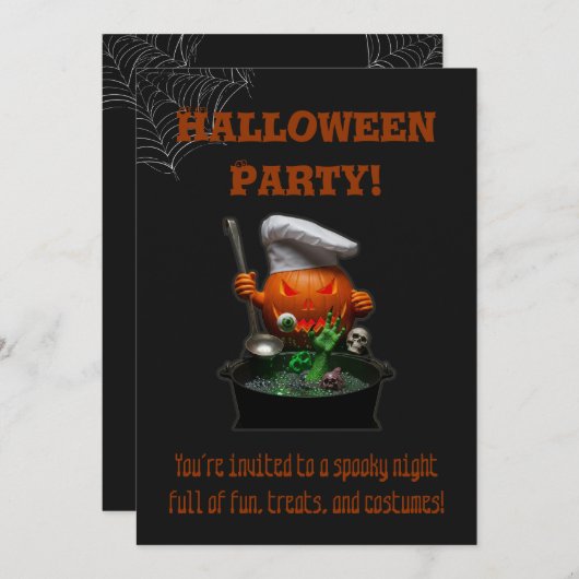 Halloween Party – Spooky Pumpkin Chef Cauldron Kaart (Voorkant / Achterkant)