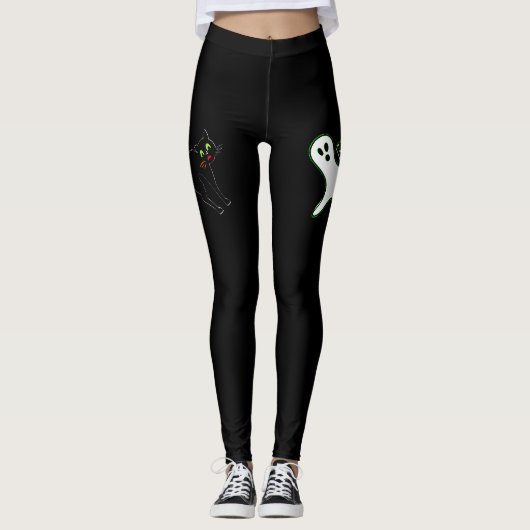 Halloween Party Spooky Scary Cute Ghost Black Leggings (Voorkant)