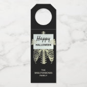Halloween Party Spooky Skelet Zwart-wit Flessenhanger (Voorkant)