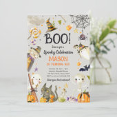 Halloween Party Spooky Viering Jongen Verjaardag Kaart (Staand voorkant)