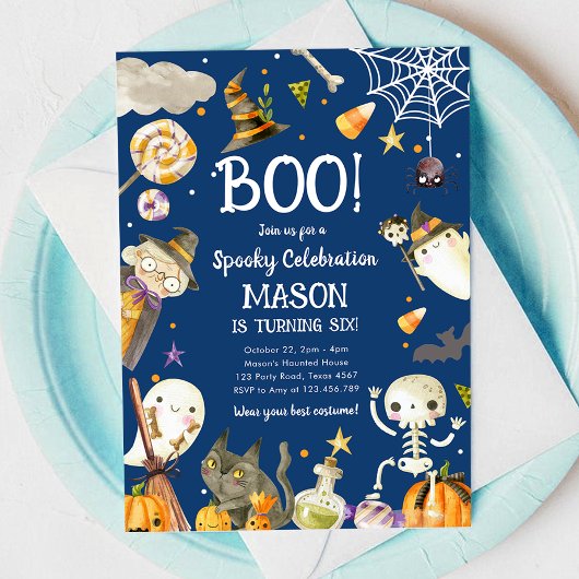 Halloween Party Spooky Viering Jongen Verjaardag Kaart