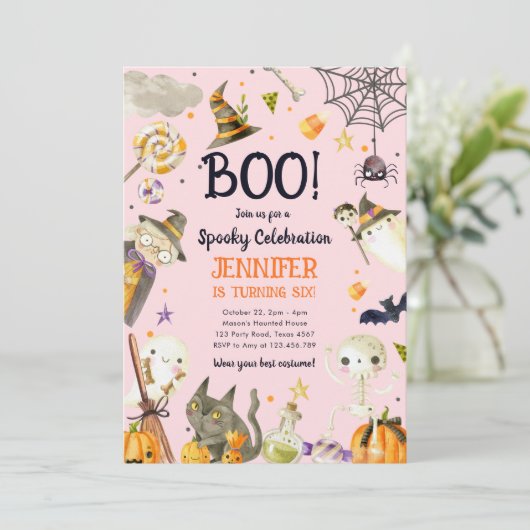 Halloween Party Spooky Viering Meisje Verjaardag Kaart (Staand voorkant)