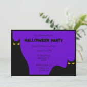 Halloween Party Spooky Zwart Katten Gloeiende Ogen Kaart (Staand voorkant)