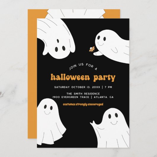 Halloween Party Stationery | Schattigee Ghost Hall Kaart (Voorkant / Achterkant)