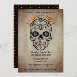 Halloween Party Sugar Skull Day of the Dead Invite Kaart
