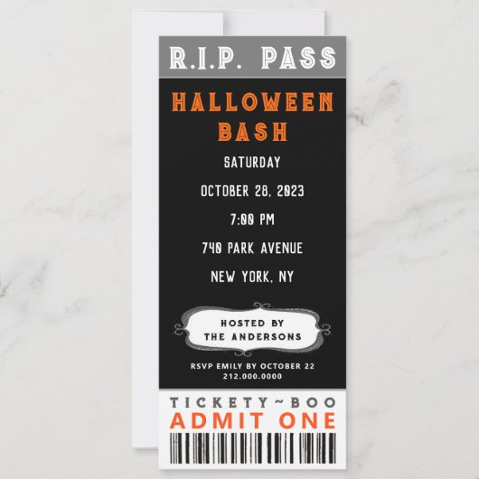 Halloween Party Ticket Invitation Kaart (Voorkant)
