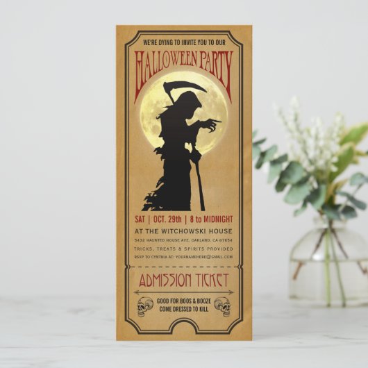 Halloween Party Ticket Invitation Kaart (Staand voorkant)