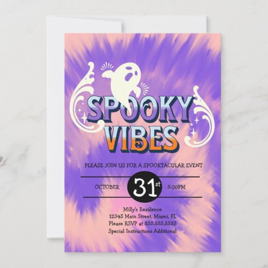 Halloween Party Tie Dye Ghost Spooky Vibes Kaart (Voorkant)